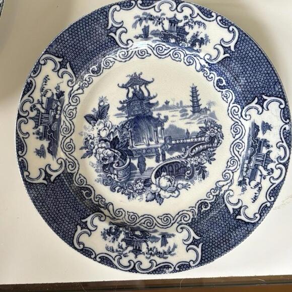 Allertons England "Chinese" Pattern Plate 1900s, Blue‎ & White Salad Plates - Picture 1 of 12
